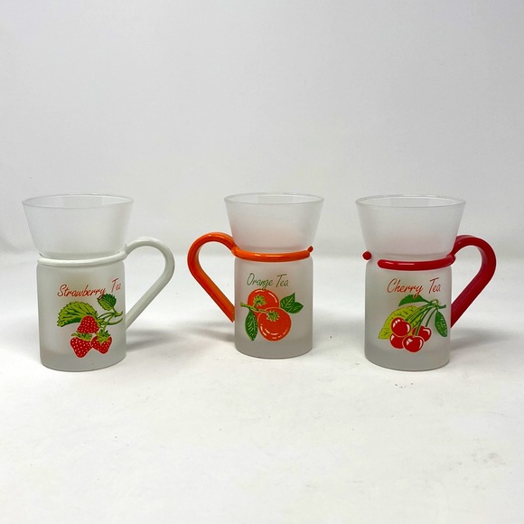 Set Of 3 Tea-Tropical Fruits Forest fruits Glass with handle, Frosted glass